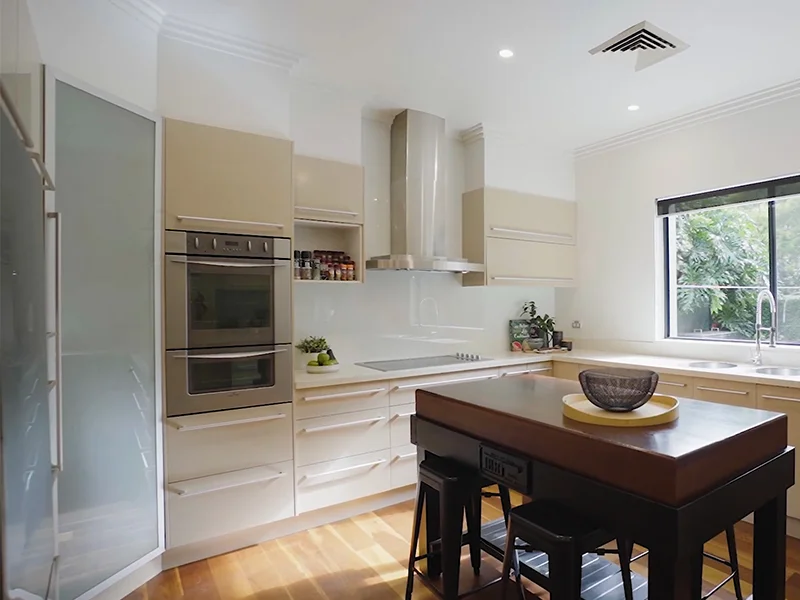 Built-in double oven installed within modern kitchen cabinetry at Cobran Road, Cheltenham