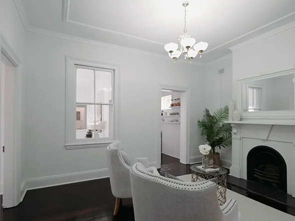 Classic ceiling chandelier installed in heritage living room providing ambient lighting at Prospect Rd, Summer Hill