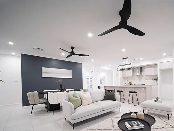 Ceiling fan installation in open plan living and dining area at Meydan Street, Box Hill
