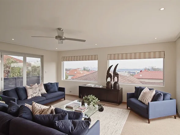 Ceiling fan installation in bright living room at Myall Avenue, Vaucluse