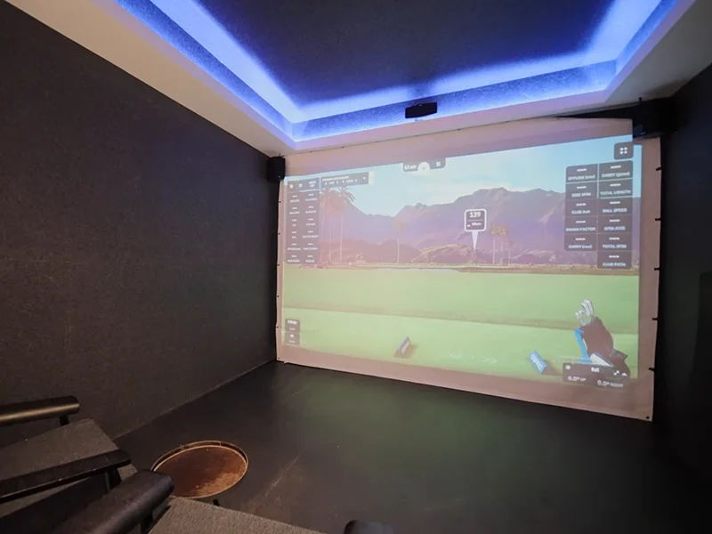 LED cove lighting installed in home cinema room with projector screen at Winslow Street, Kirribilli
