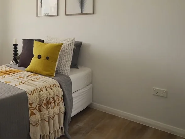 Double power point installed on bedroom wall beside bed at Terrara Street, Rouse Hill