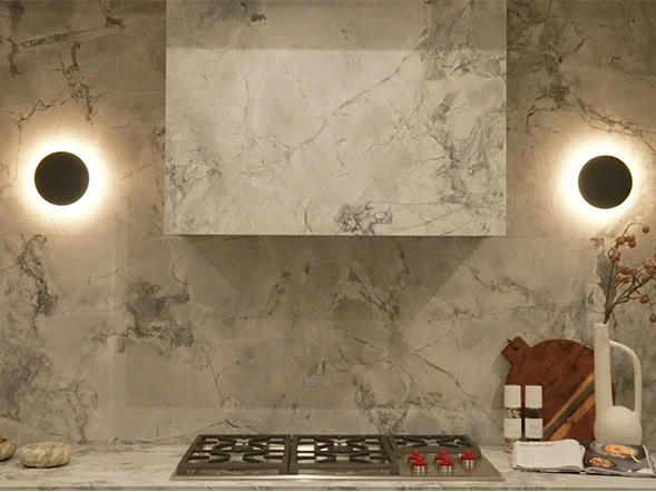 Integrated inline exhaust fan installation in marble in Bondi, in the Eastern Suburbs