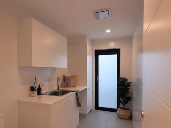 Ceiling exhaust fan installation in modern laundry room at Middlemiss Street, Mascot