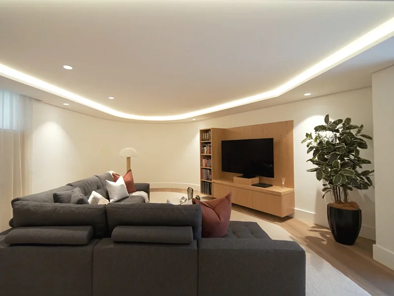 LED cove lighting installed in modern living room at Ross Street, Waverton