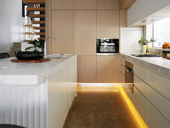 Under cabinet LED strip lighting installation at Read Street, Bronte