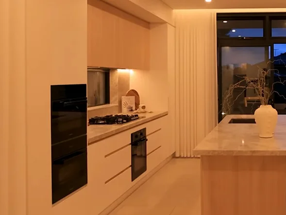 Built-in wall oven installation integrated into modern kitchen cabinetry at Bayview Road, Canada Bay