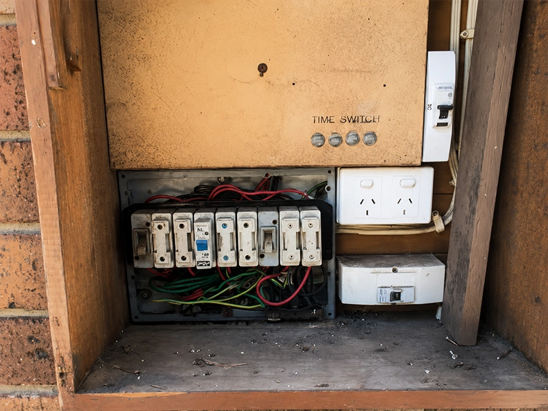 Old ceramic fuses and fuse wire in an outdated Sydney switchboard