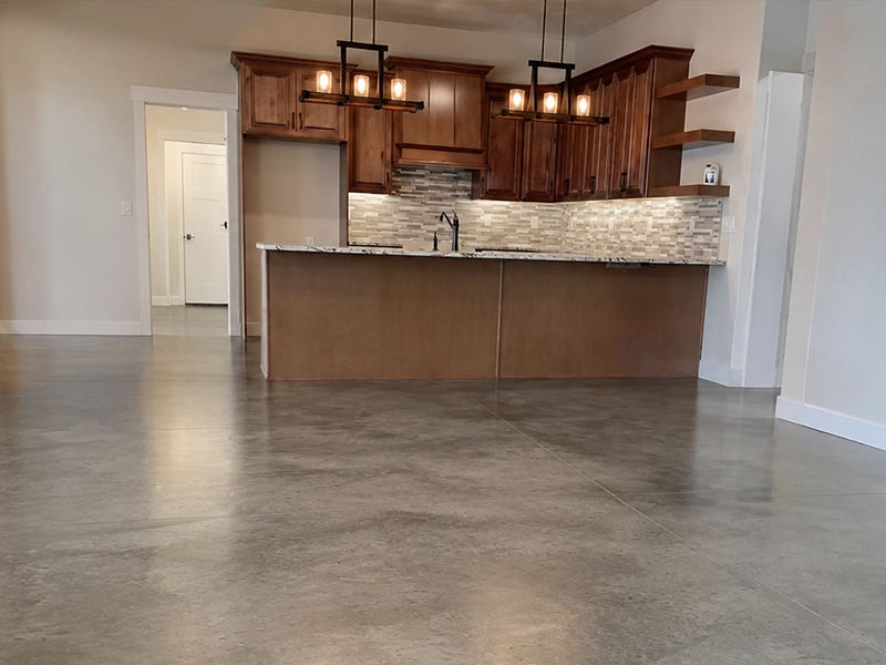 Polished concrete slab floor prepared for electric underfloor heating in a Sydney home