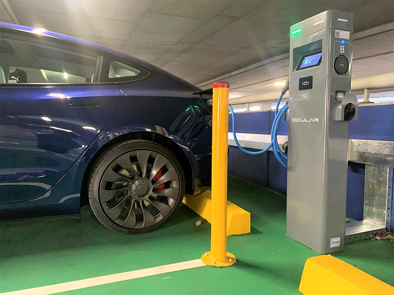 EV charging station in a Sydney commercial car park showing charger placement and parking bay setup