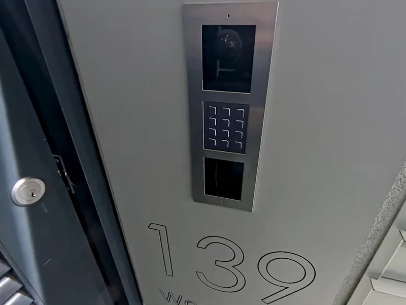 Strata intercom system with keypad installed at a Sydney apartment entry