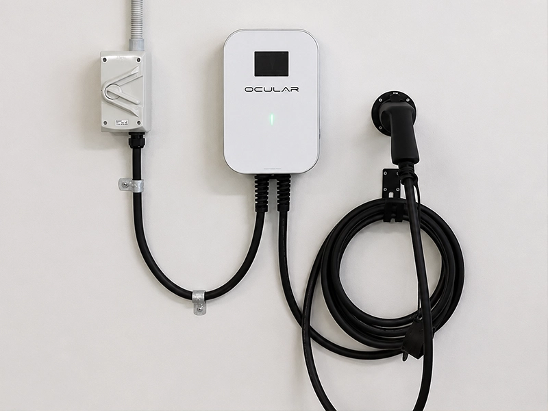 Type 2 EV charger connector and wall-mounted charging unit