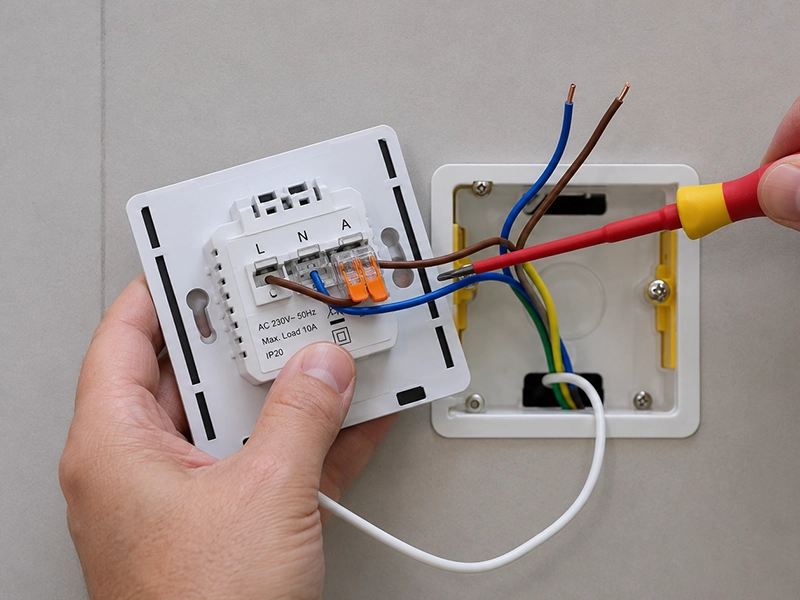 Electric underfloor heating thermostat wiring being connected for floor sensor and control setup in Sydney